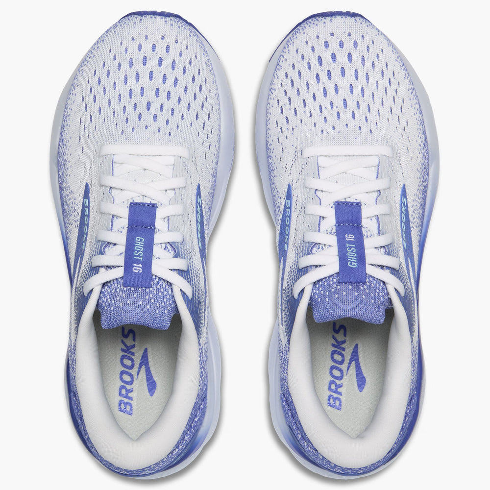 Brooks Women's Ghost 16 Running Shoes White / Amparo Blue / Limpet Shell - achilles heel