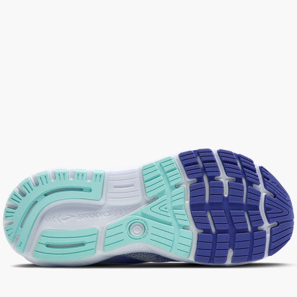 Brooks Women's Ghost 16 Running Shoes White / Amparo Blue / Limpet Shell - achilles heel