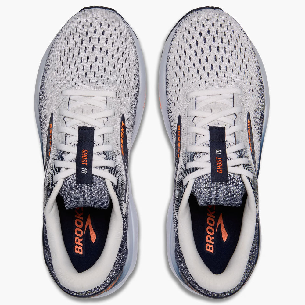 Brooks Men's Ghost 16 Running Shoes White / Peacoat / Orange - achilles heel