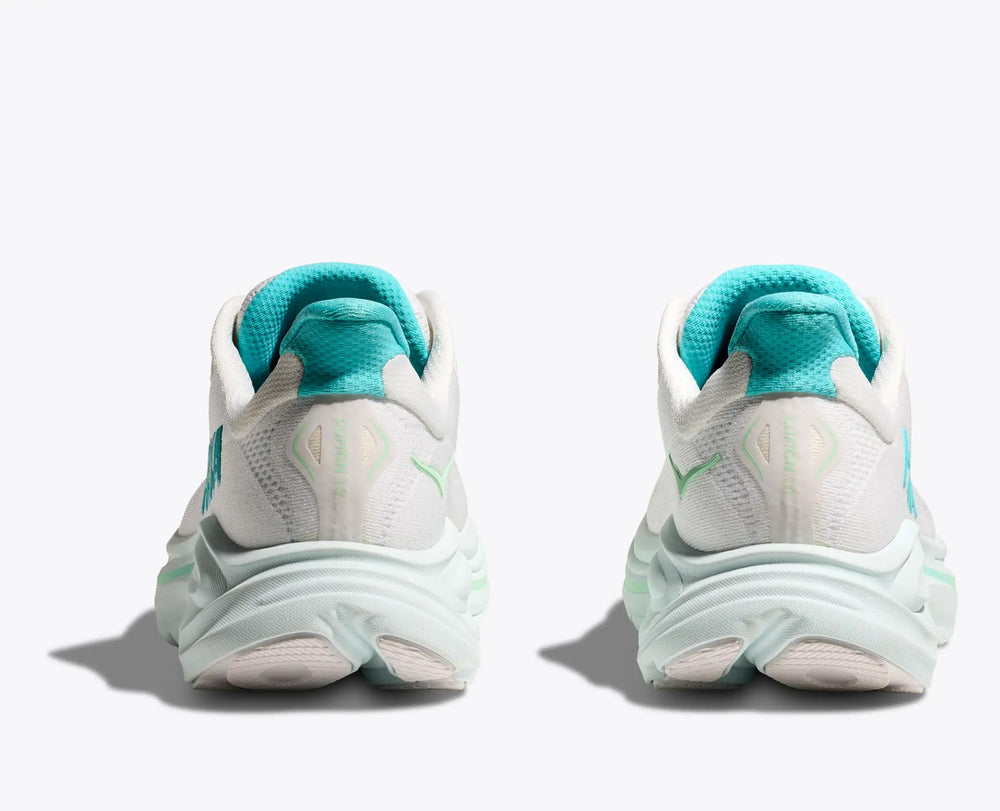 Hoka Women's Clifton 10 Running Shoes White / Cielo Blue - achilles heel