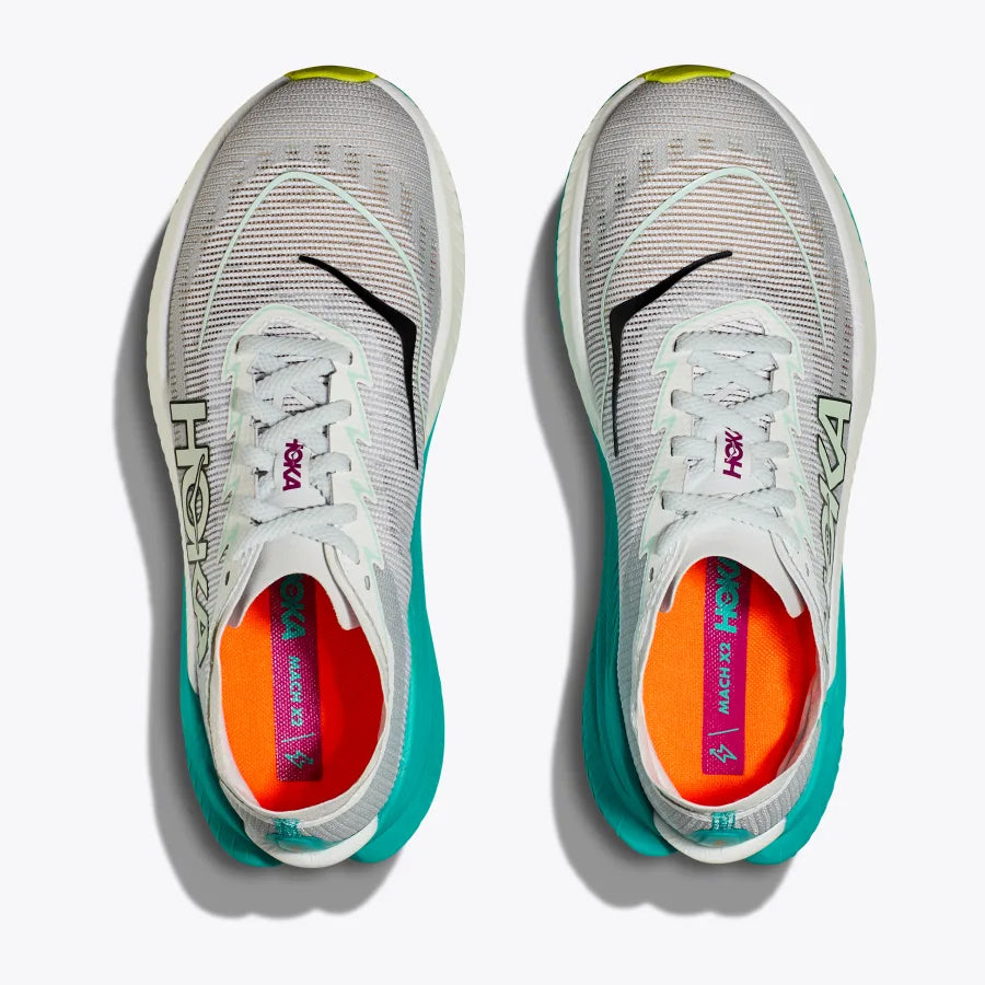 Hoka Women's Mach X 2 Running Shoes Frost / Electric Aqua - Achilles Heel
