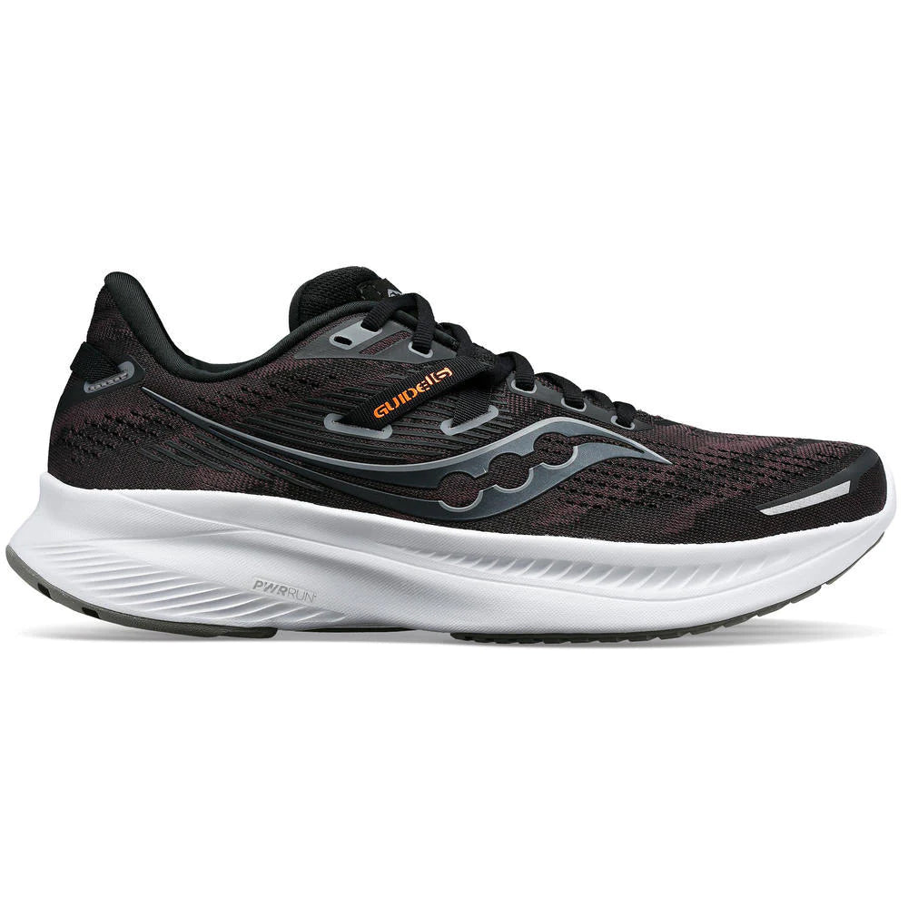 Saucony Men's Guide 16 Wide Fit Running Shoes Black / White - achilles heel