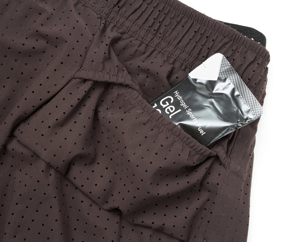 Satisfy Space‑O 2.5 Inch Distance Shorts Deep Mahogany - achilles heel