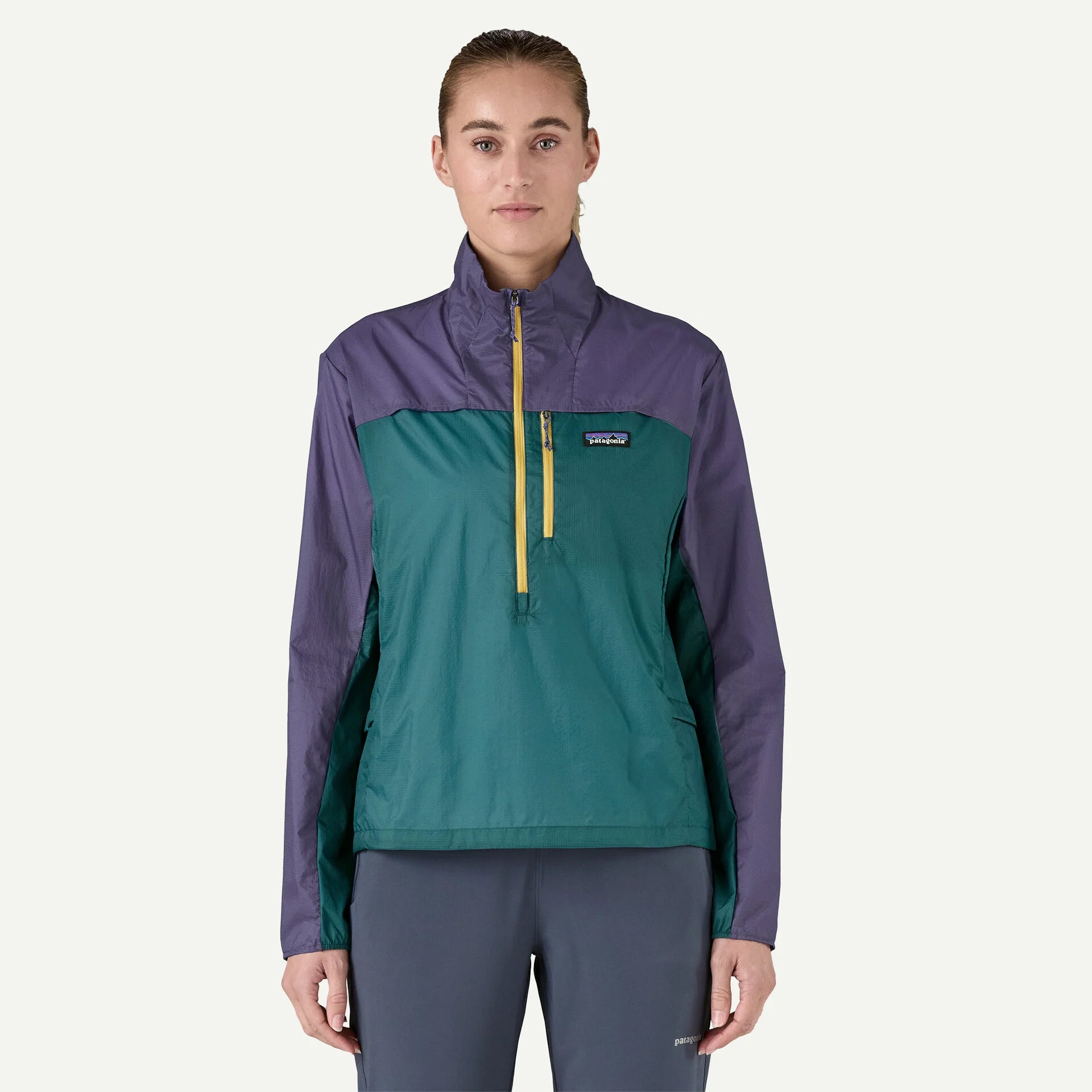 Patagonia Women's Houdini Stash 1/2 Zip Jacket Wetland Blue / Solstice Purple - Achilles Heel
