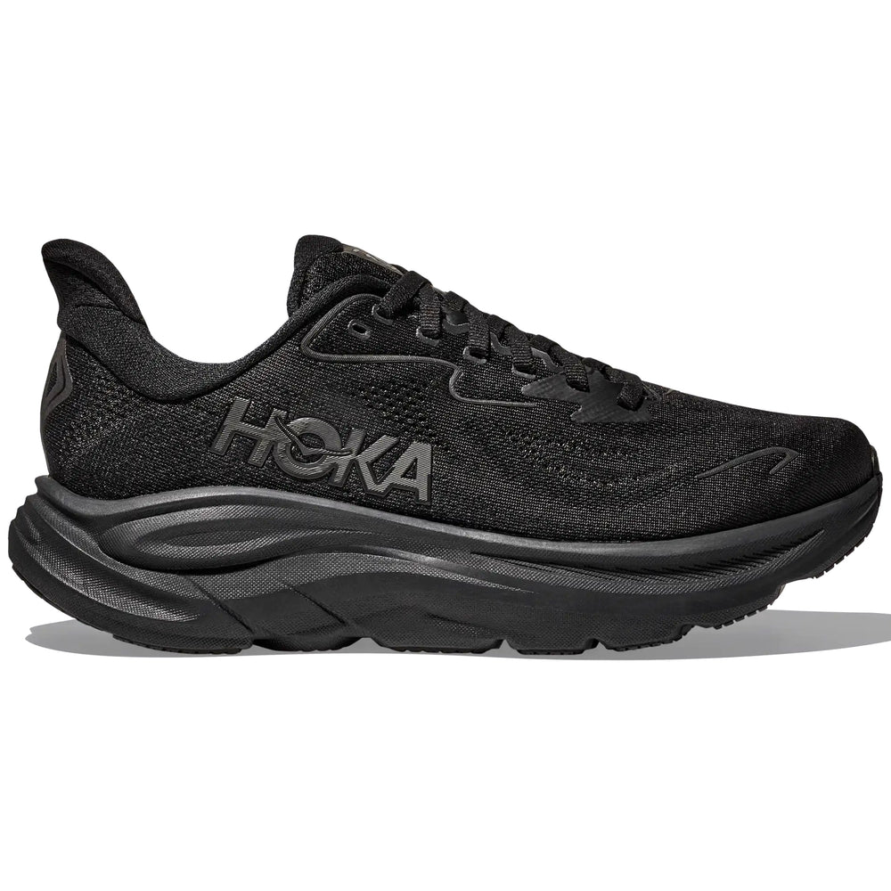 Hoka Men's Clifton 10 Wide Fit Running Shoes Black / Black - achilles heel