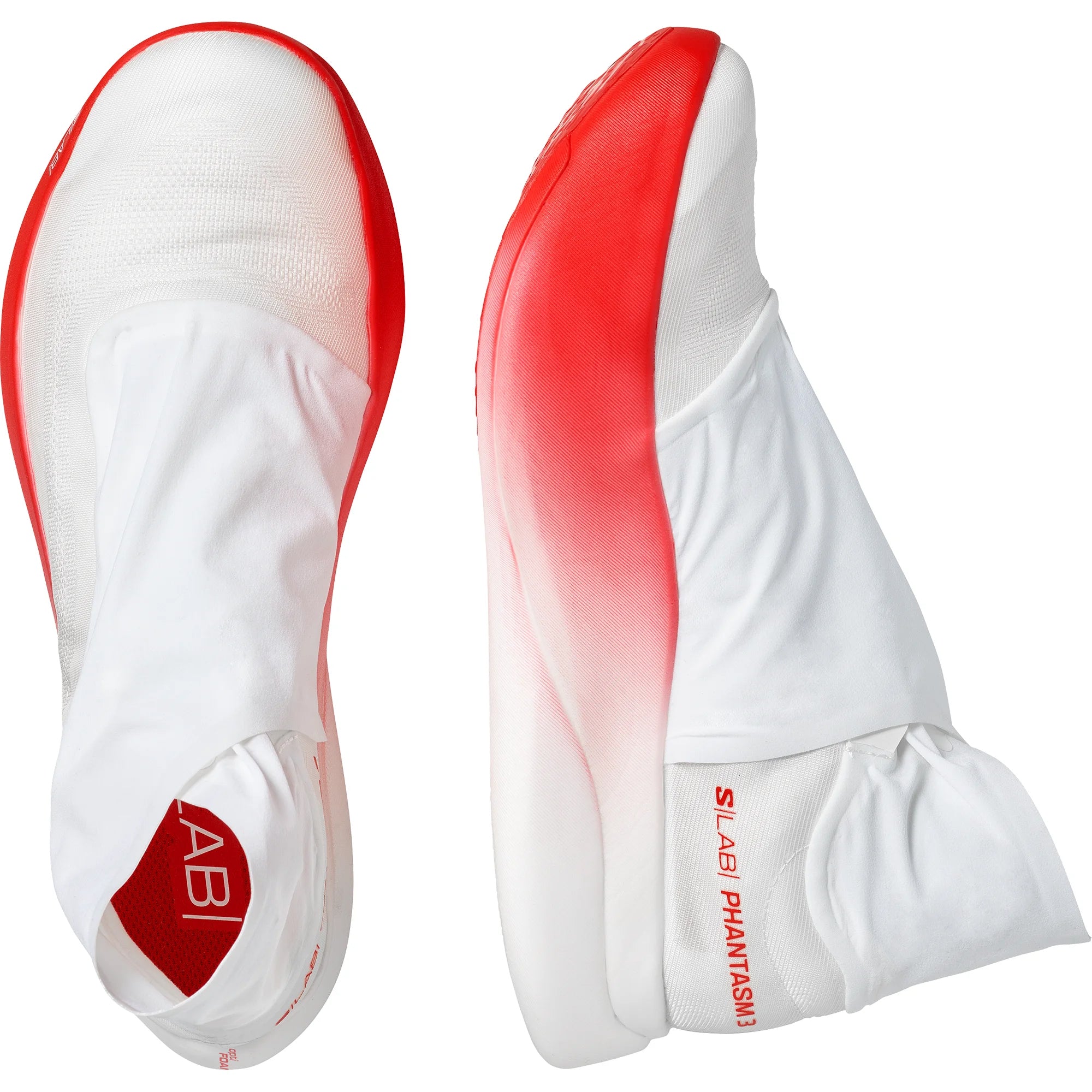 Salomon S/LAB Phantasm 3 men's road racing shoes in White - top and side view showing lightweight mesh construction and streamlined profile