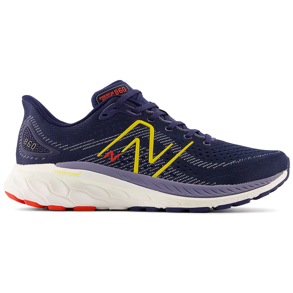 New Balance Men's 860v13 Running Shoes NB Navy / Ginger Lemon / Neo Flame - achilles heel