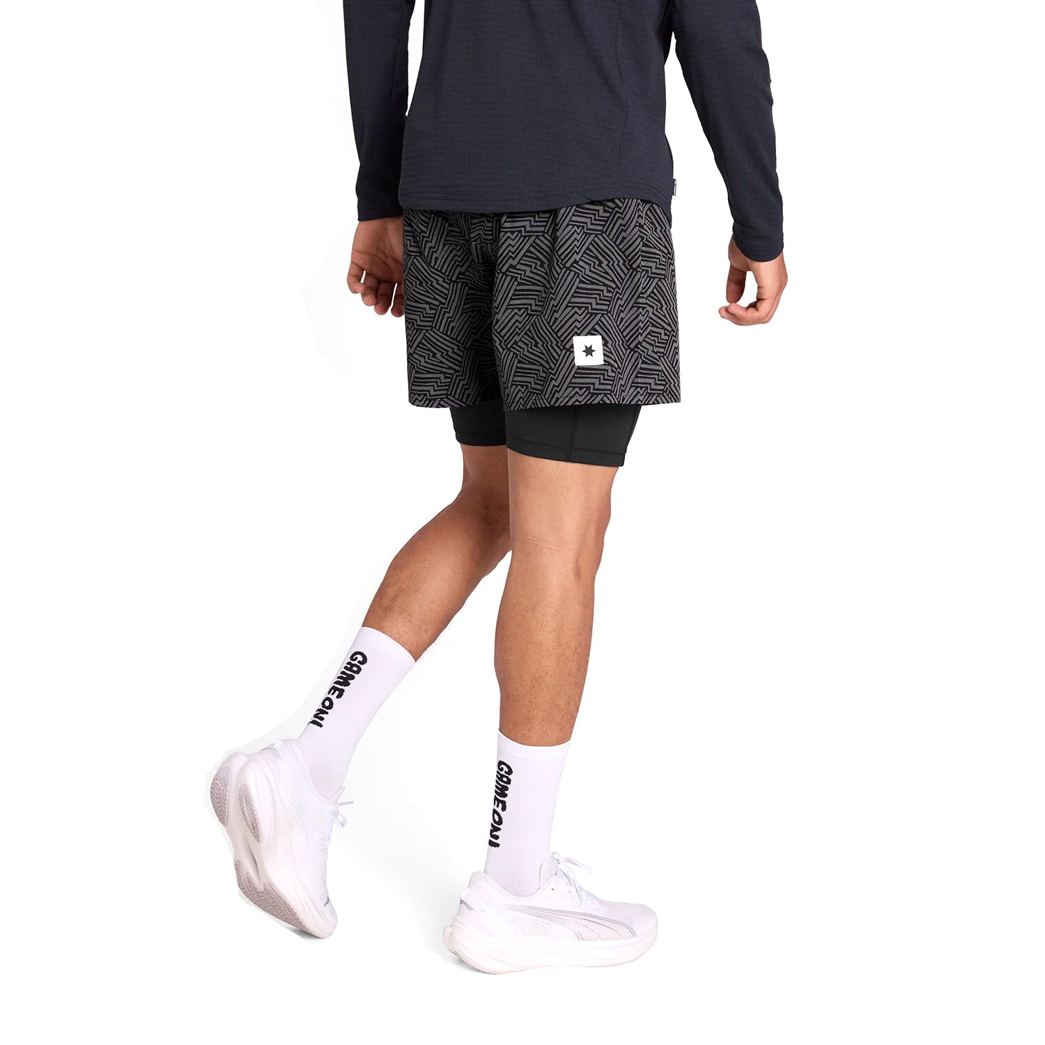Men's Reflective 2 In 1 5 Inch Pace Shorts Black AOP