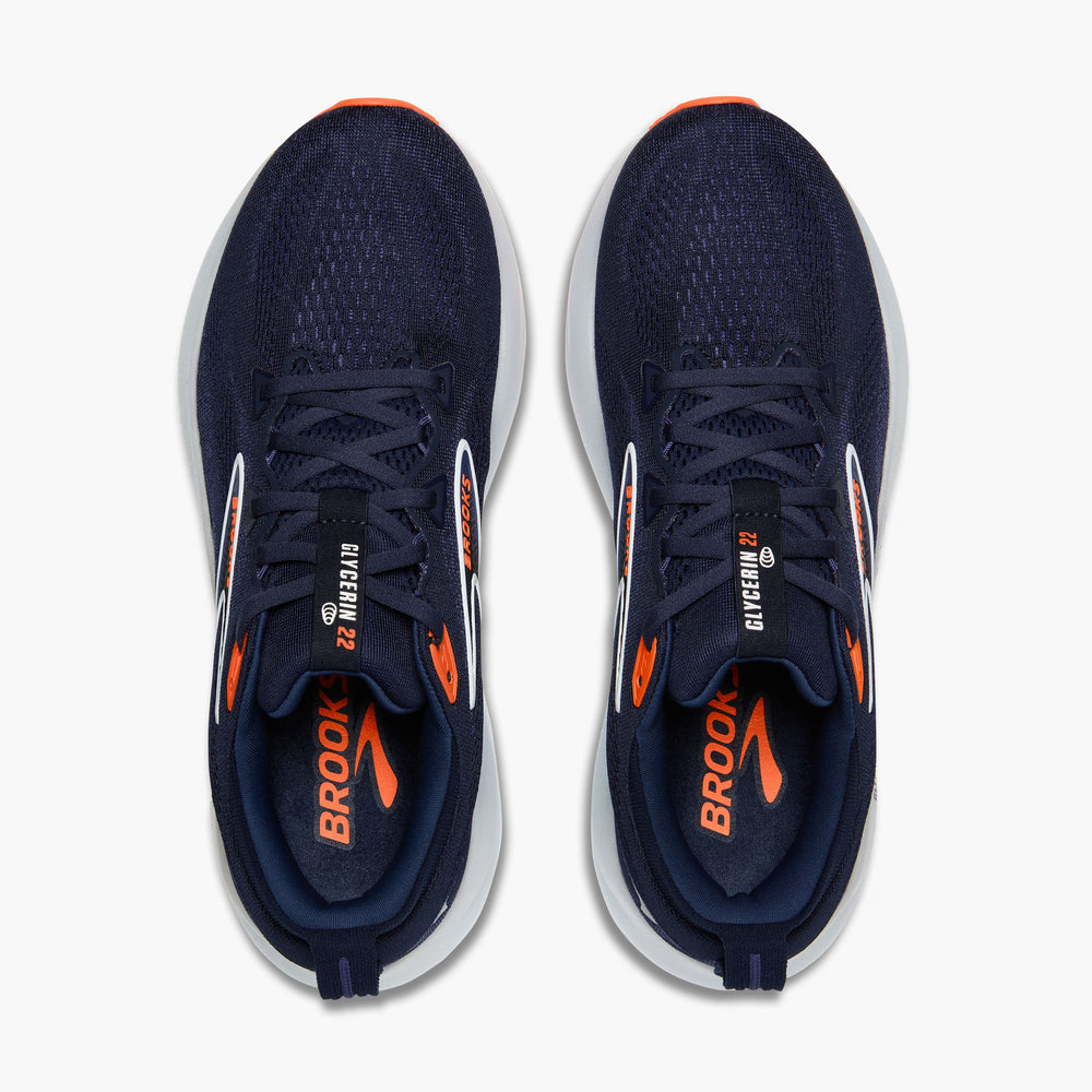 Brooks Men's Glycerin 22 Running Shoes Peacoat / Blue Ribbon / Orange - achilles heel