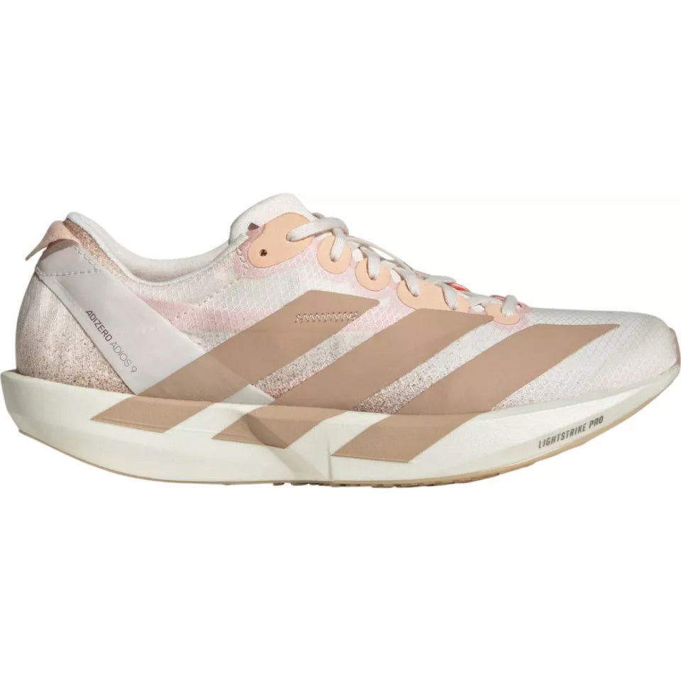 Women's Adizero Adios 9 Running Shoes Chalk White / Warm Sandstone / Impact Orange - Achilles Heel