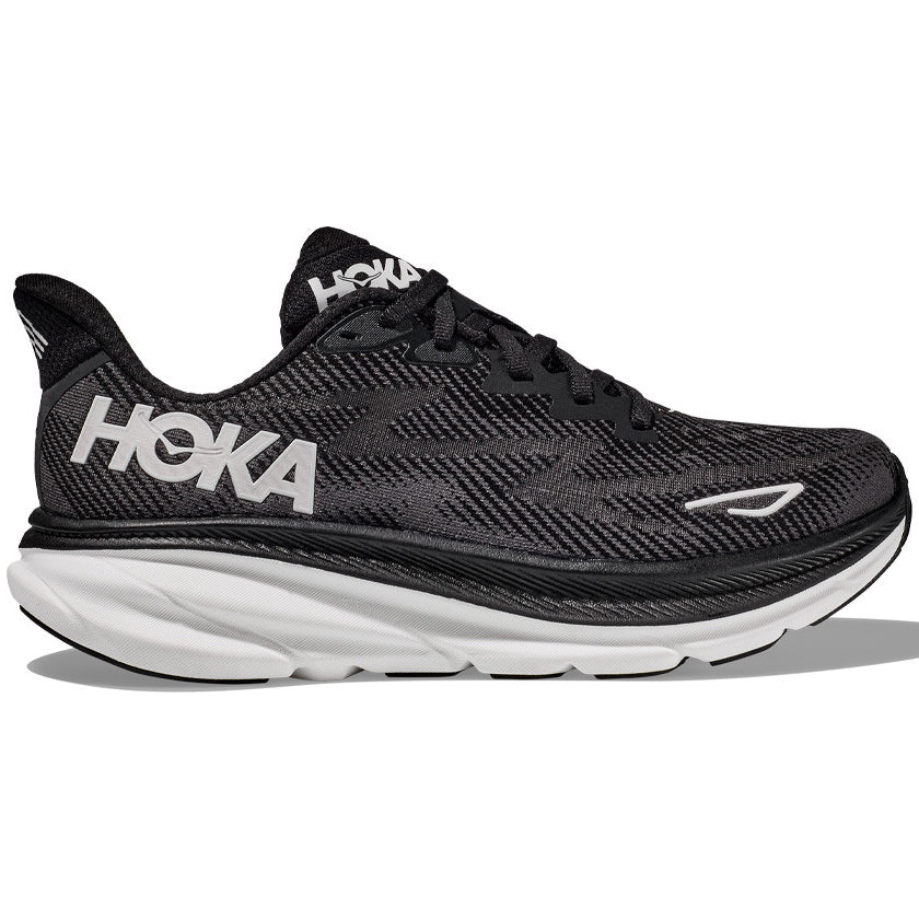 Hoka Men's Clifton 9 Running Shoes Black / White - Achilles Heel
