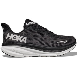 Hoka Men's Clifton 9 Running Shoes Black / White - achilles heel