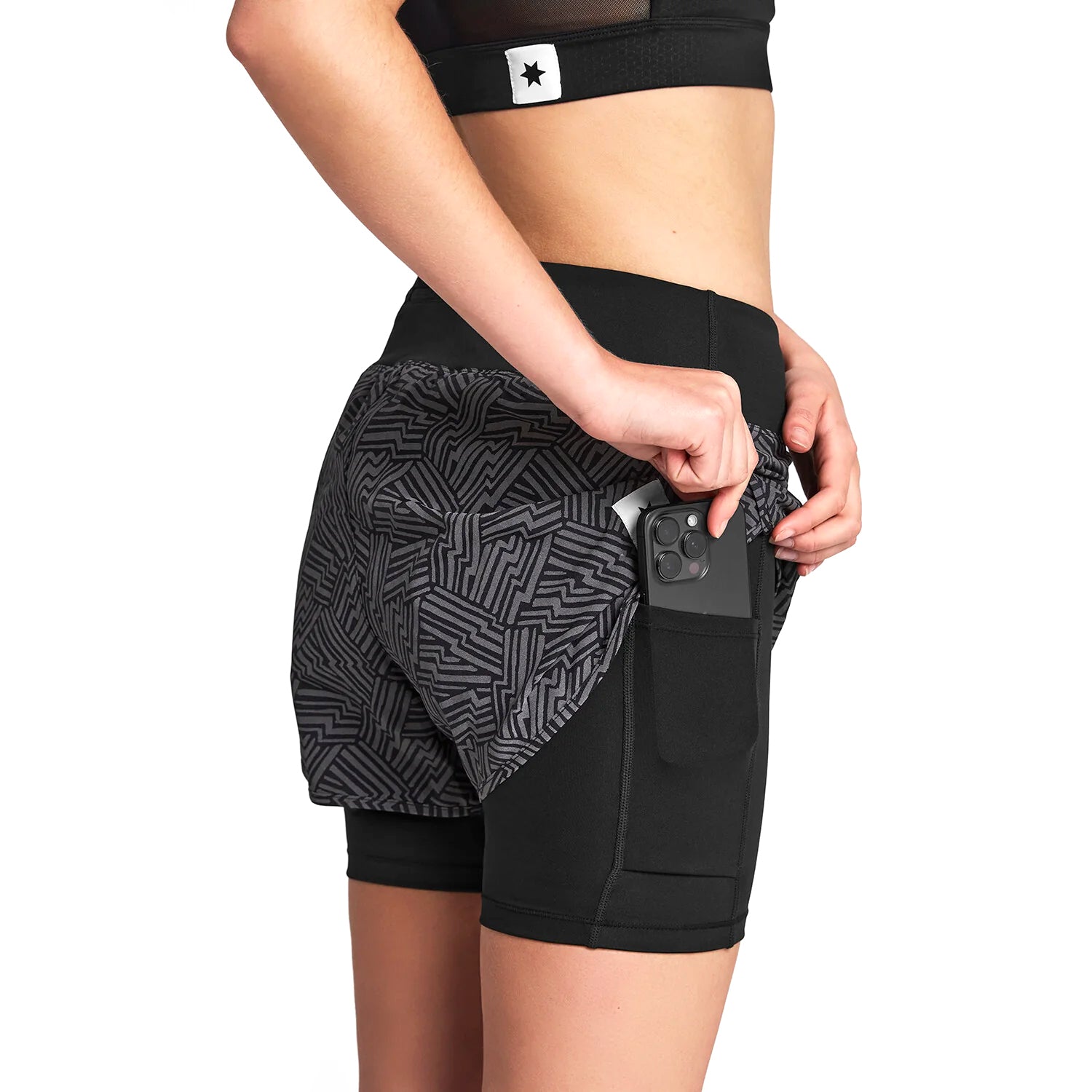 Women's Reflective 2 In 1 3 Inch Pace Shorts Black AOP