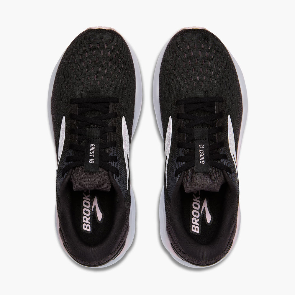 Brooks Women's Ghost 16 Running Shoes Black / White / Orchid Ice - achilles heel