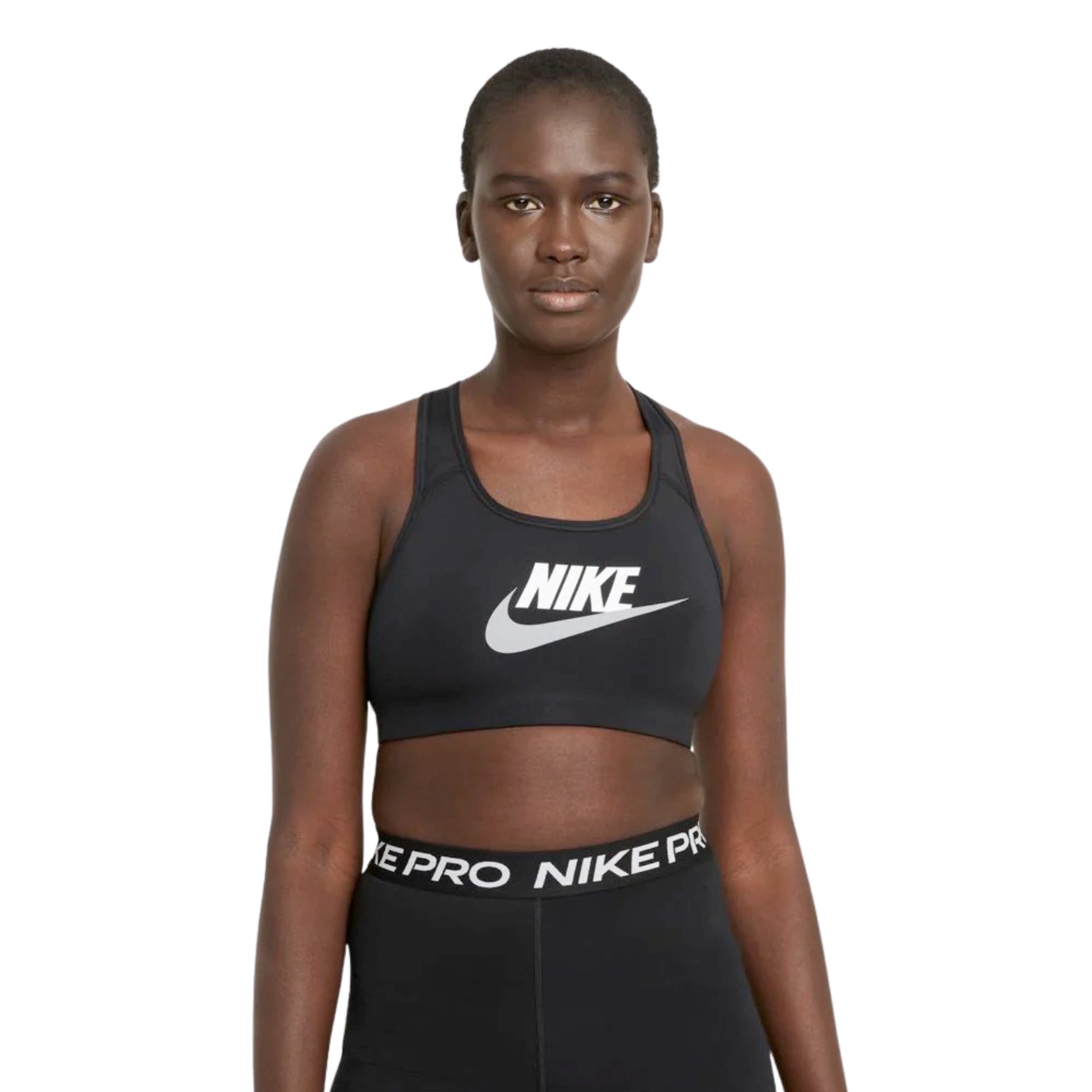 Nike Women's Dri-FIT Swoosh Bra Black / White / Particle Grey - Achilles Heel