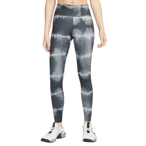 Nike Women's Dri-FIT One Luxe Mid-Rise Printed Training Leggings Black / White / Clear - Achilles Heel