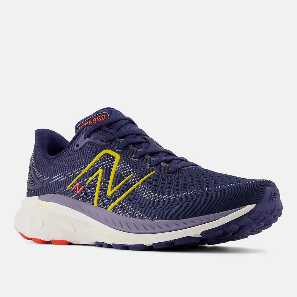 New Balance Men's 860v13 Wide Fit Running Shoes NB Navy / Ginger Lemon / Neo Flame - achilles heel