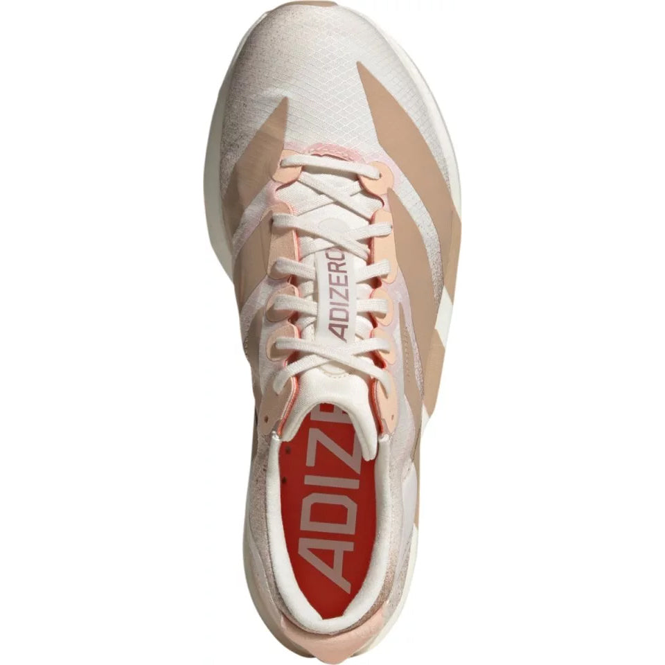 Women's Adizero Adios 9 Running Shoes Chalk White / Warm Sandstone / Impact Orange - Achilles Heel