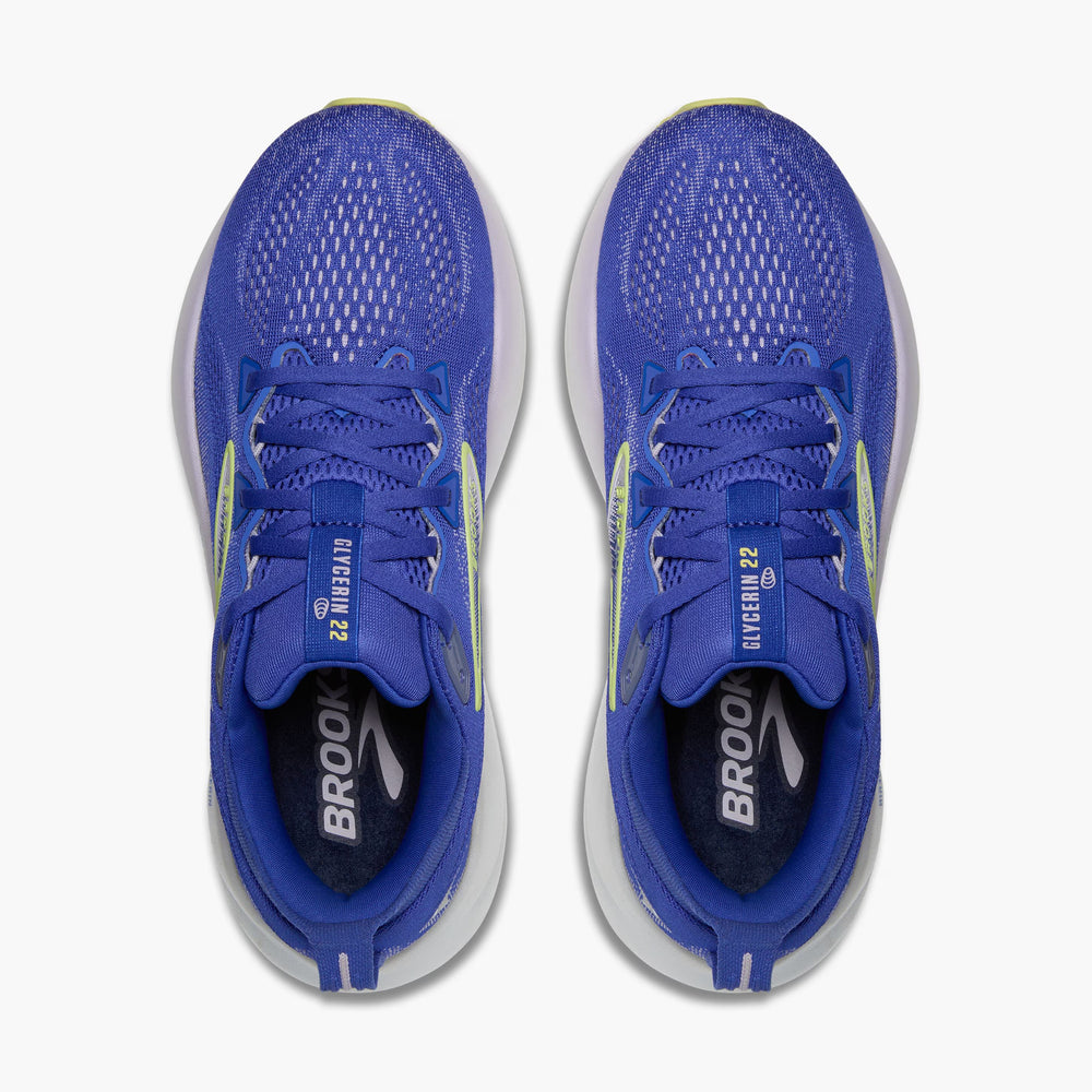 Brooks Women's Glycerin 22 Running Shoes Amparo Blue / Hydro Iris / Yellow - achilles heel