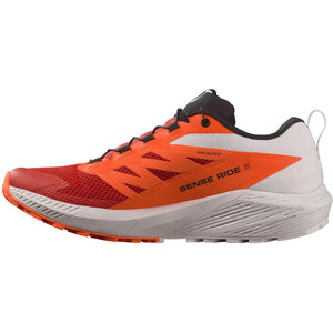 Salomon Men's Sense Ride 5 Trail Running Shoes Lunar Rock / Shocking Orange / Fiery Red - achilles heel