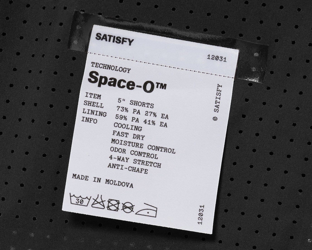 Satisfy Space‑O 5 Inch Distance Shorts Black v3 - achilles heel