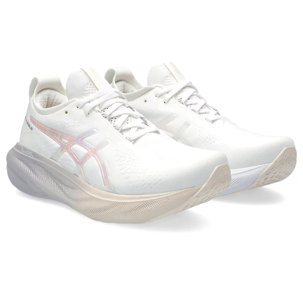 Asics Women's Gel-Nimbus 25 Anniversary Running Shoes White / Rose Dust - achilles heel