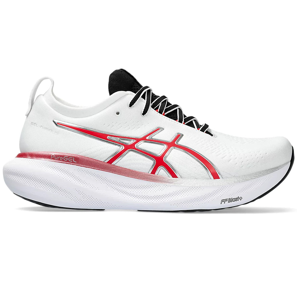 Asics Men's Gel-Nimbus 25 Anniversary Running Shoes White / Classic Red - achilles heel