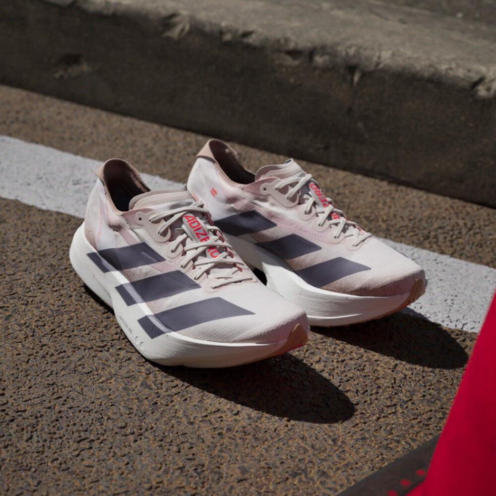 Mens's Adizero Adios Pro 4 Running Shoes Chalk White / Grey Strata / Impact Orange - Achilles Heel