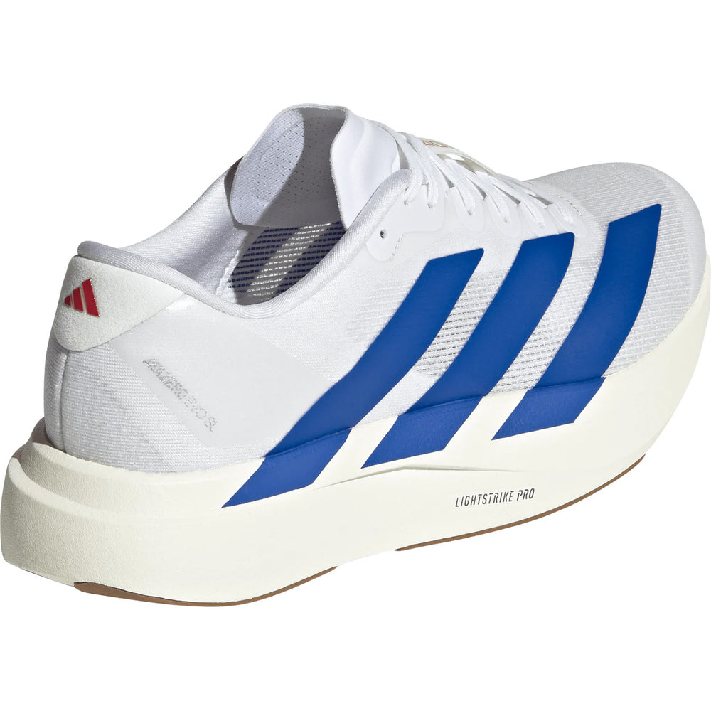 adidas Men's Adizero EVO SL Running Shoes Cloud White / Royal Blue / Pure Ruby - achilles heel