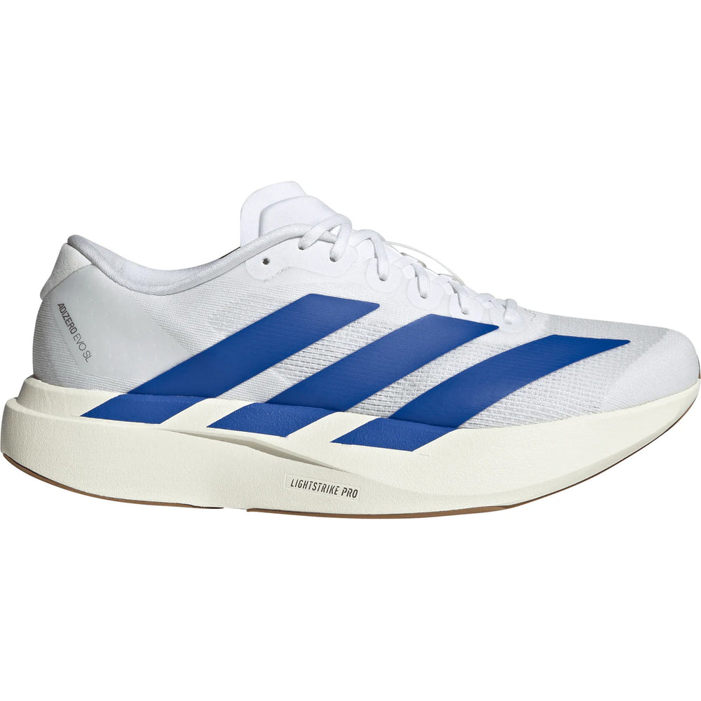 adidas Men's Adizero EVO SL Running Shoes Cloud White / Royal Blue / Pure Ruby - achilles heel
