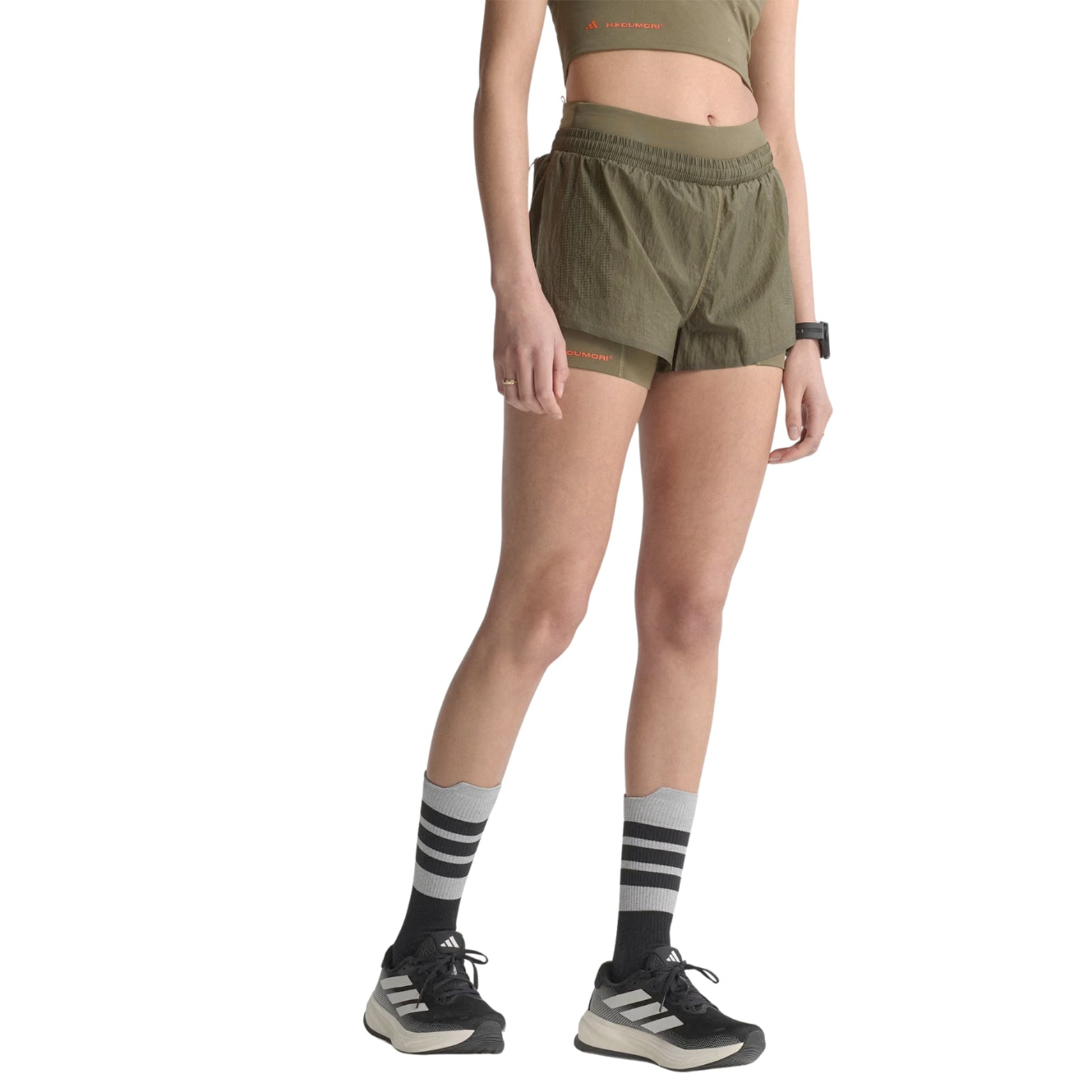 Women's Adi365 H.Koumori Running 2 in 1 Shorts Olive Strata - Achilles Heel