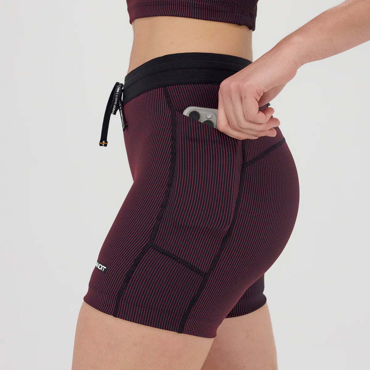 Women's Striped Cadence 5 Inch Compression Shorts Black / Fig - Achilles Heel