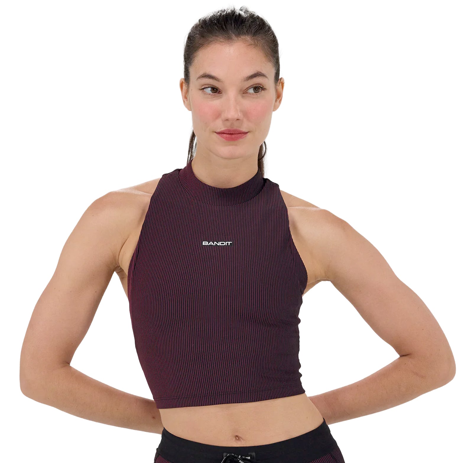 Women's Striped Cadence Vaso Race Crop Black / Fig - Achilles Heel
