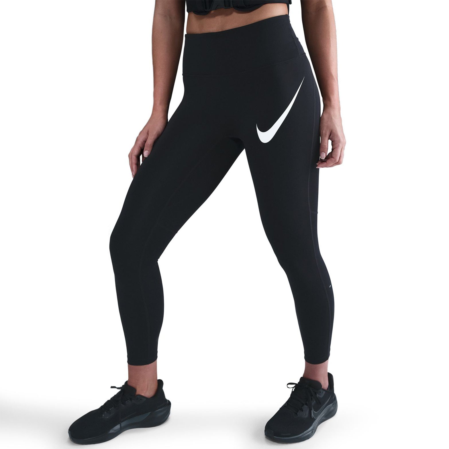 Women's Tempo Swoosh High-Waisted 7/8 Leggings Black / White