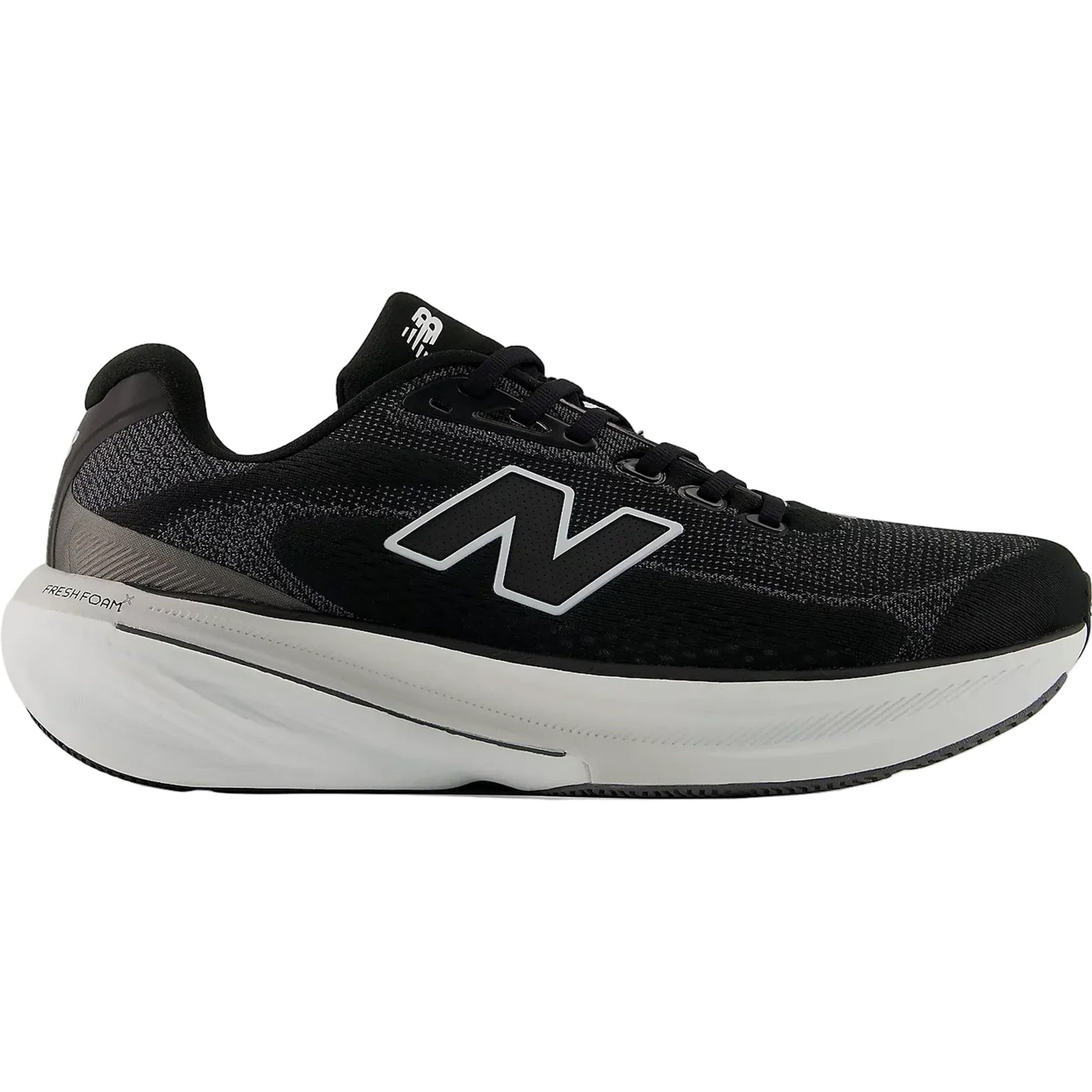 Women's New Balance 860v15 Running Shoes Black White outer side view showing Fresh Foam X midsole with Stability Plane technology and rocker profile for stability running