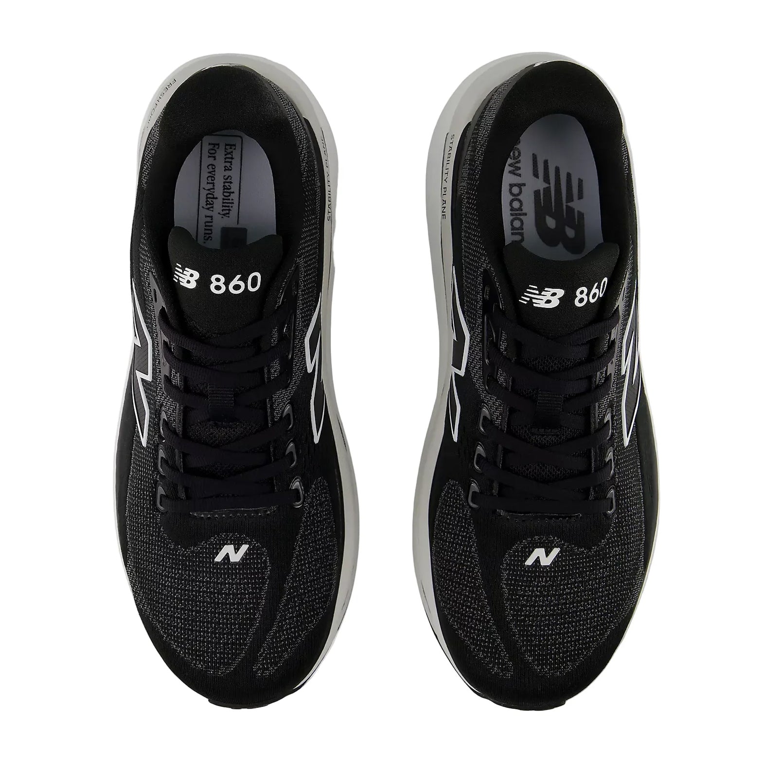 Women's New Balance 860v15 Running Shoes Black White top view showing synthetic upper construction with breathable design for daily training