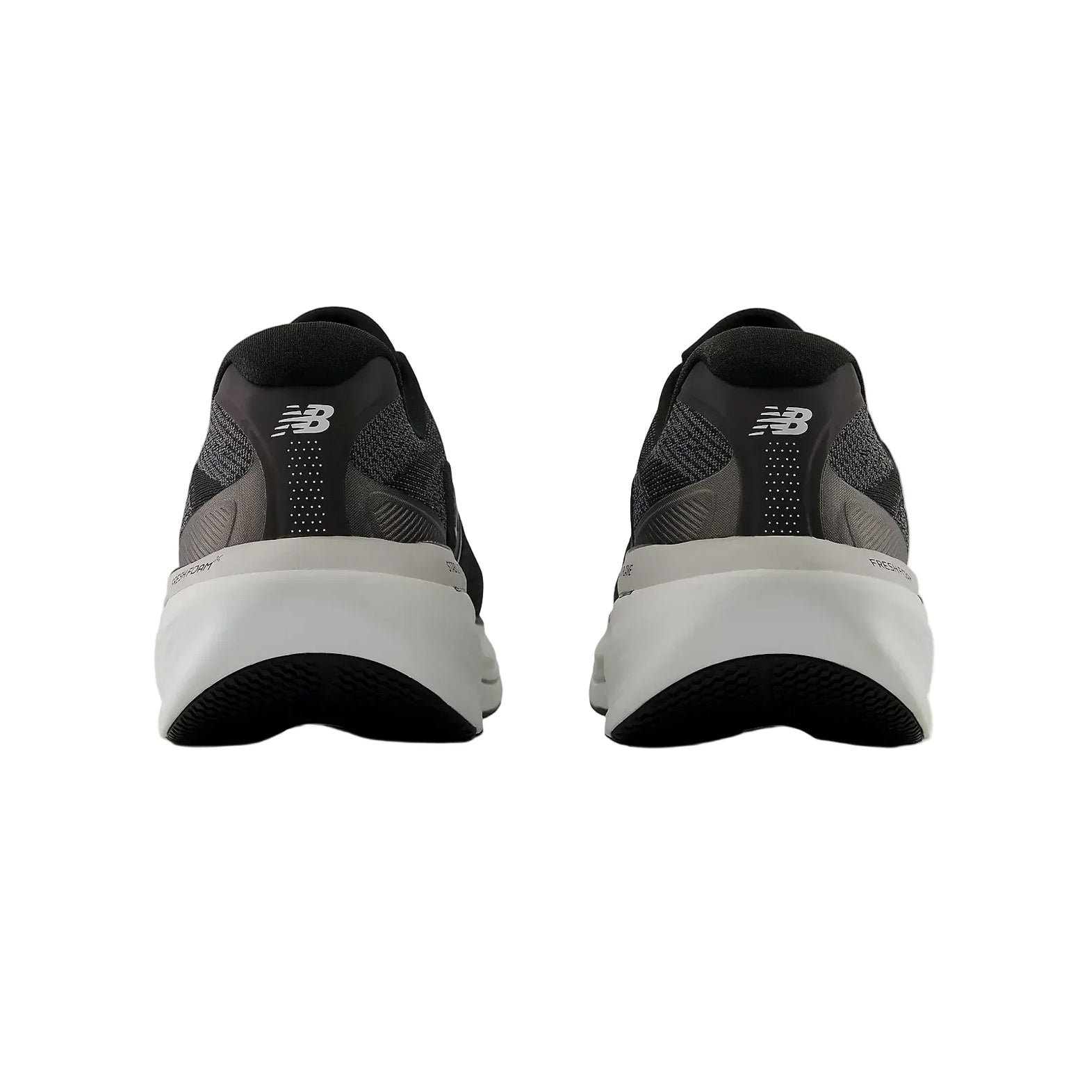 Women's New Balance 860v15 Running Shoes Black White heel view showing Fresh Foam X cushioning stack with Stability Plane technology for reliable long-haul training
