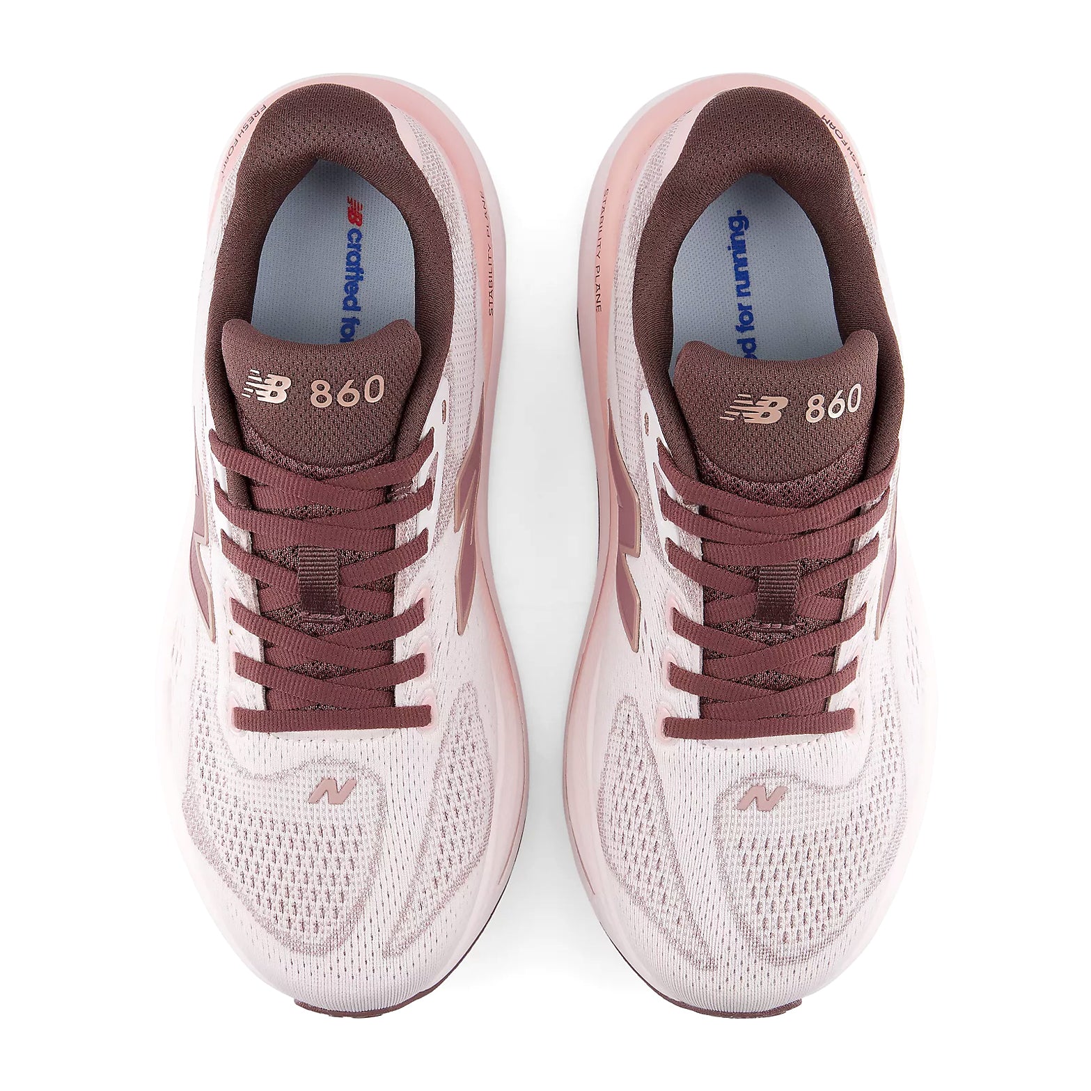 Women's New Balance 860v15 Running Shoes Pink Salt Pebble top view showing synthetic upper construction with breathable design for daily training