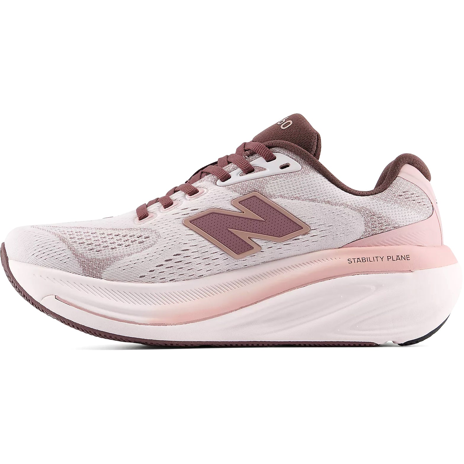 Women's New Balance 860v15 Running Shoes Pink Salt Pebble inner side view showing Stability Plane support with Fresh Foam X cushioning for overpronation control
