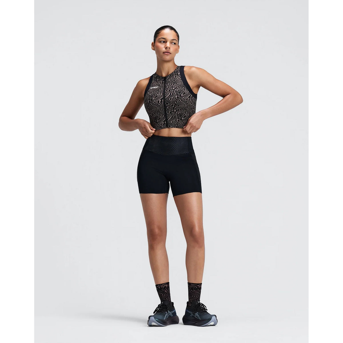 Women's Adapto 2-Way Zip Race Crop - Melted Marble Cocoa / Black