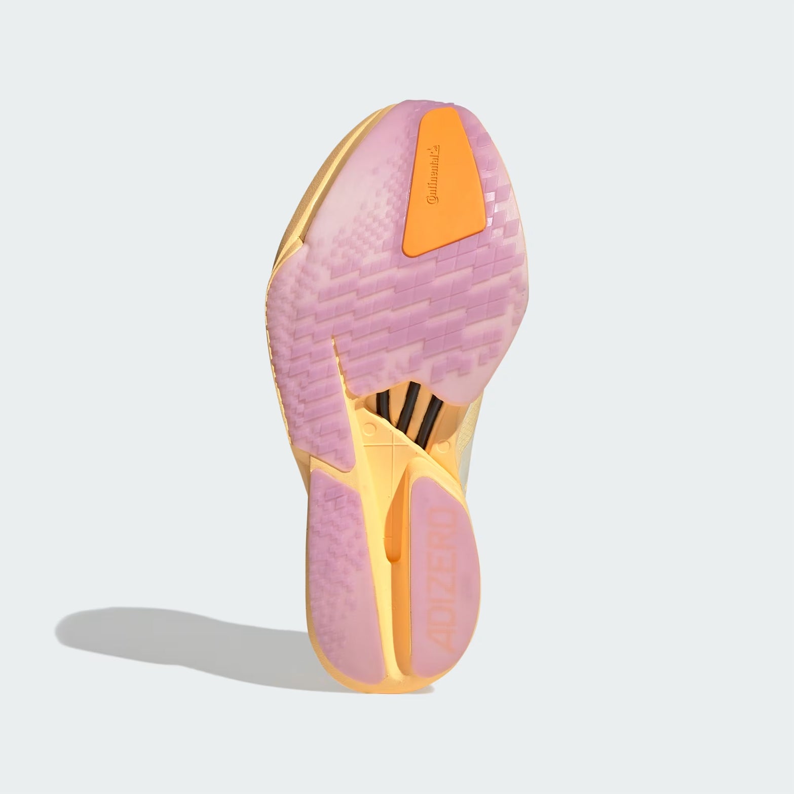 Women's adidas Adizero Adios Pro 4 Running Shoes Orange Pink sole view displaying Continental rubber outsole with LIGHTRAXION technology for racing traction