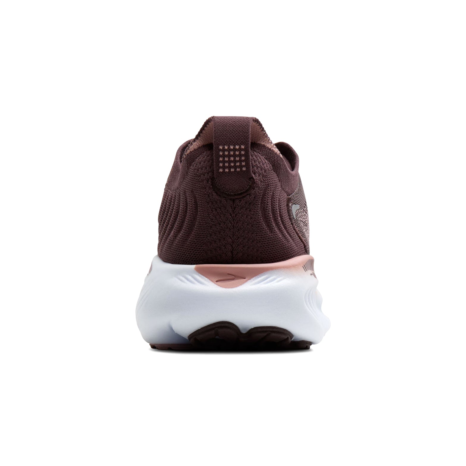 Brooks Adrenaline GTS 25 women's running shoe in Raisin / Woodrose / White — heel view showing structured support construction, white heel detailing and woodrose DNA LOFT cushioning midsole contrast