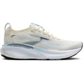 Brooks Adrenaline GTS 25 women's running shoe in Star White / Nantucket / Chrome — outer view showing star white engineered mesh upper with nantucket and chrome accent detailing and DNA LOFT cushioning midsole profile
