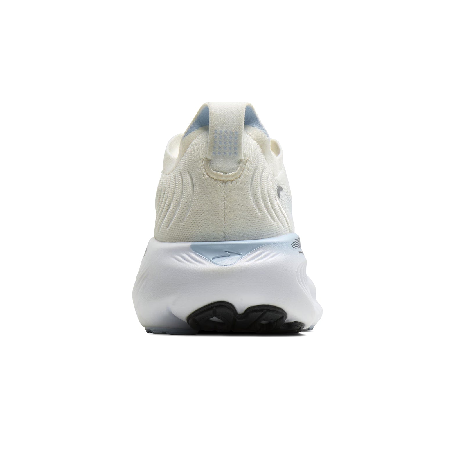 Brooks Adrenaline GTS 25 women's running shoe in Star White / Nantucket / Chrome — heel view showing structured support construction, chrome heel detailing and nantucket DNA LOFT cushioning midsole contrast