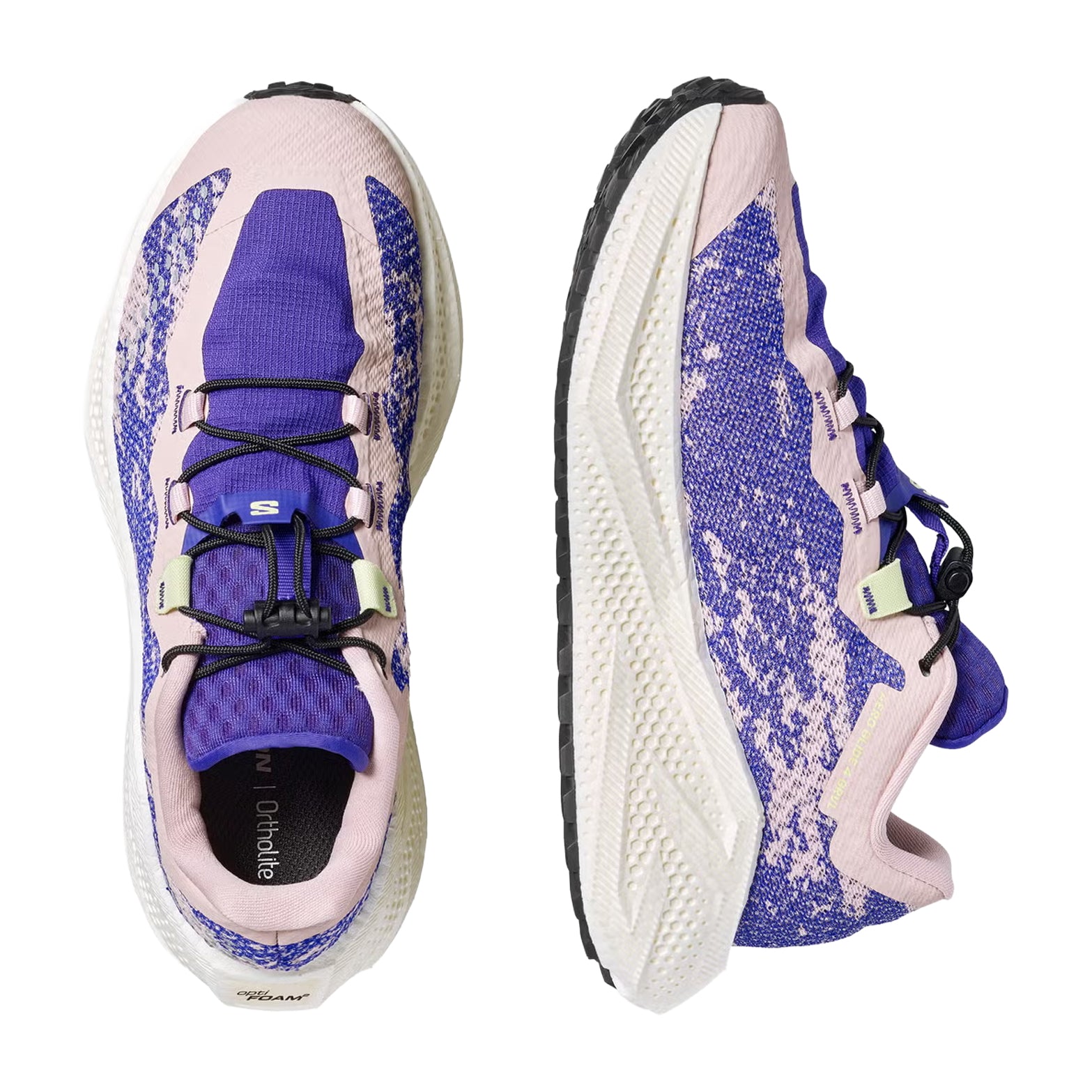 Women's Salomon Aero Glide 4 GRVL Running Shoes Shadow Gray Deep Blue top view showing 3D mesh upper with quicklace system and reinforced overlays for trail-worthy support"