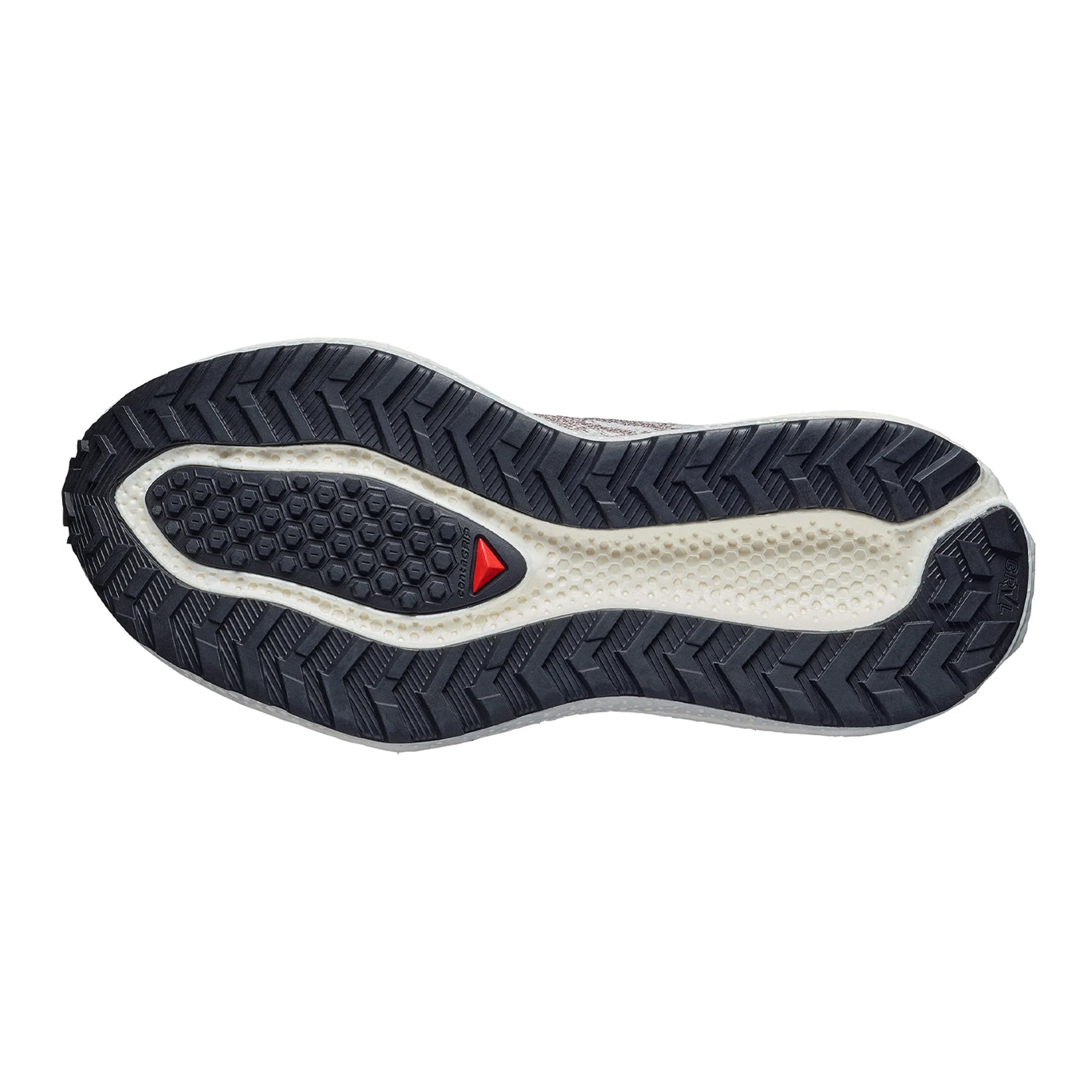 Women's Aero Glide 4 GRVL Running Shoes Vanilla Ice Black sole view displaying road contagrip® lugs for mixed terrain