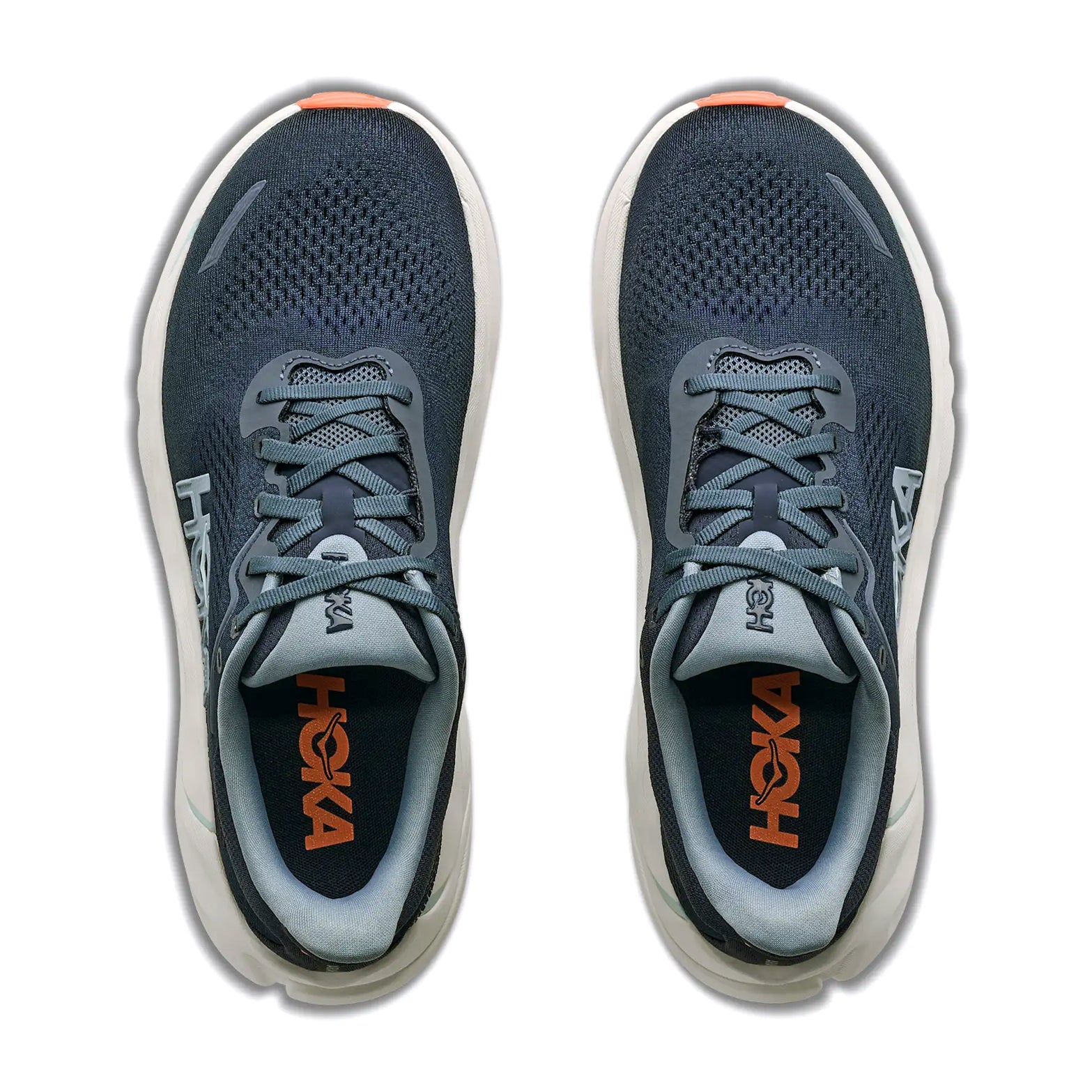 Women's HOKA Arahi 9 Running Shoes Varsity Navy Faded Navy top view showing engineered mesh upper with tighter medial support, haptic prints and 3D silicone touchpoints for stability running