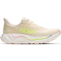 Women's HOKA Arahi 9 Running Shoes Vintage Yellow Alabaster outer side view showing enhanced H-Frame stability technology with dual-density compression moulded EVA foam for daily overpronation control