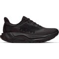 Women's HOKA Arahi 9 Wide Fit Running Shoes Black Black outer side view showing enhanced H-Frame stability technology with dual-density compression moulded EVA foam and wide fit for daily overpronation control