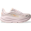 Women's HOKA Bondi 9 Running Shoes Lilac Cream Tangerine Glow outer side view showing maximum cushioned foam stack with plush ride for daily road running